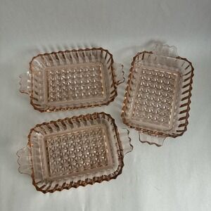 (3) Vintage Anchor Hocking Pink Depression Glass Mint Dish Trinket Relish